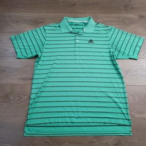 Adidas Shirt Mens Large Green Striped Moisture Wick Golf Polo Preppy Normcore